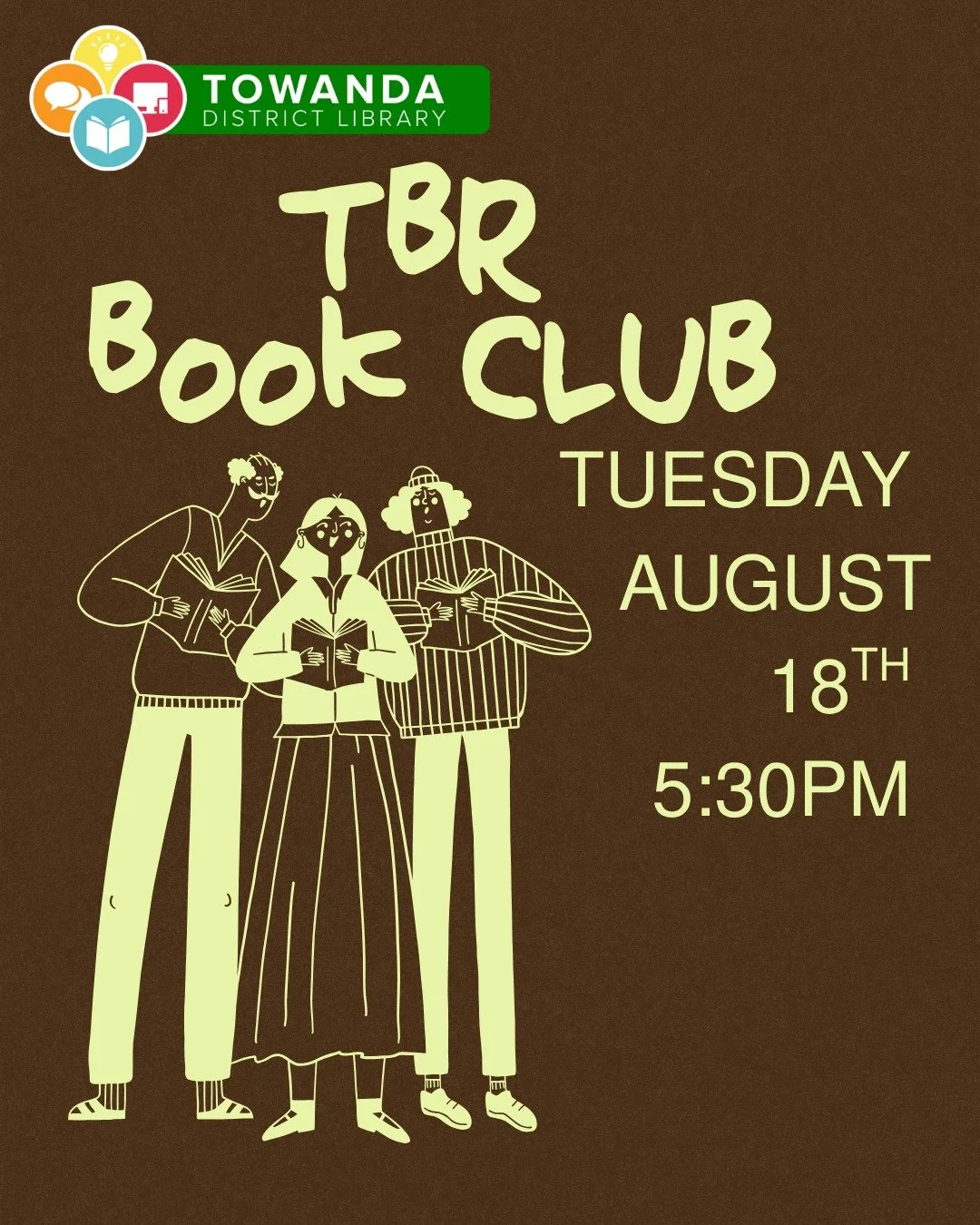 Join us for our monthly TBR Book Club meeting! 
We still have a few copies of "Lula Dean's Little Library of Banned Books" by Kirsten Miller available for checkout!