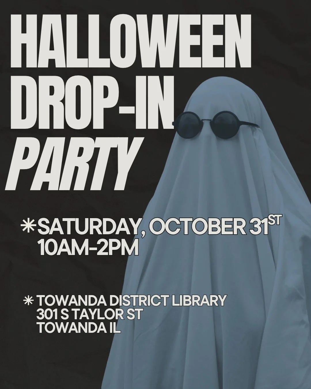 👻🎃 Halloween fun is coming to Towanda District Library! 🎃👻

Stop by our Halloween Drop-In Party on Saturday, October 31 from 10:00 AM&ndash;2:00 PM for some spooky-season fun at the library!

Come in costume, bring the family, and drop in anytime