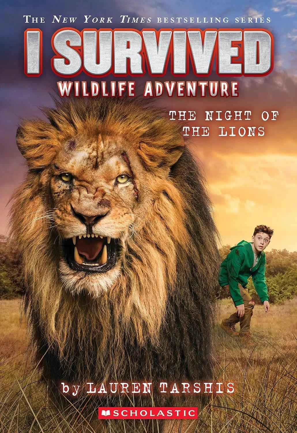 Book cover for 'I Survived: Wildlife Adventure - The Night of the Lions' by Lauren Tarshis. 