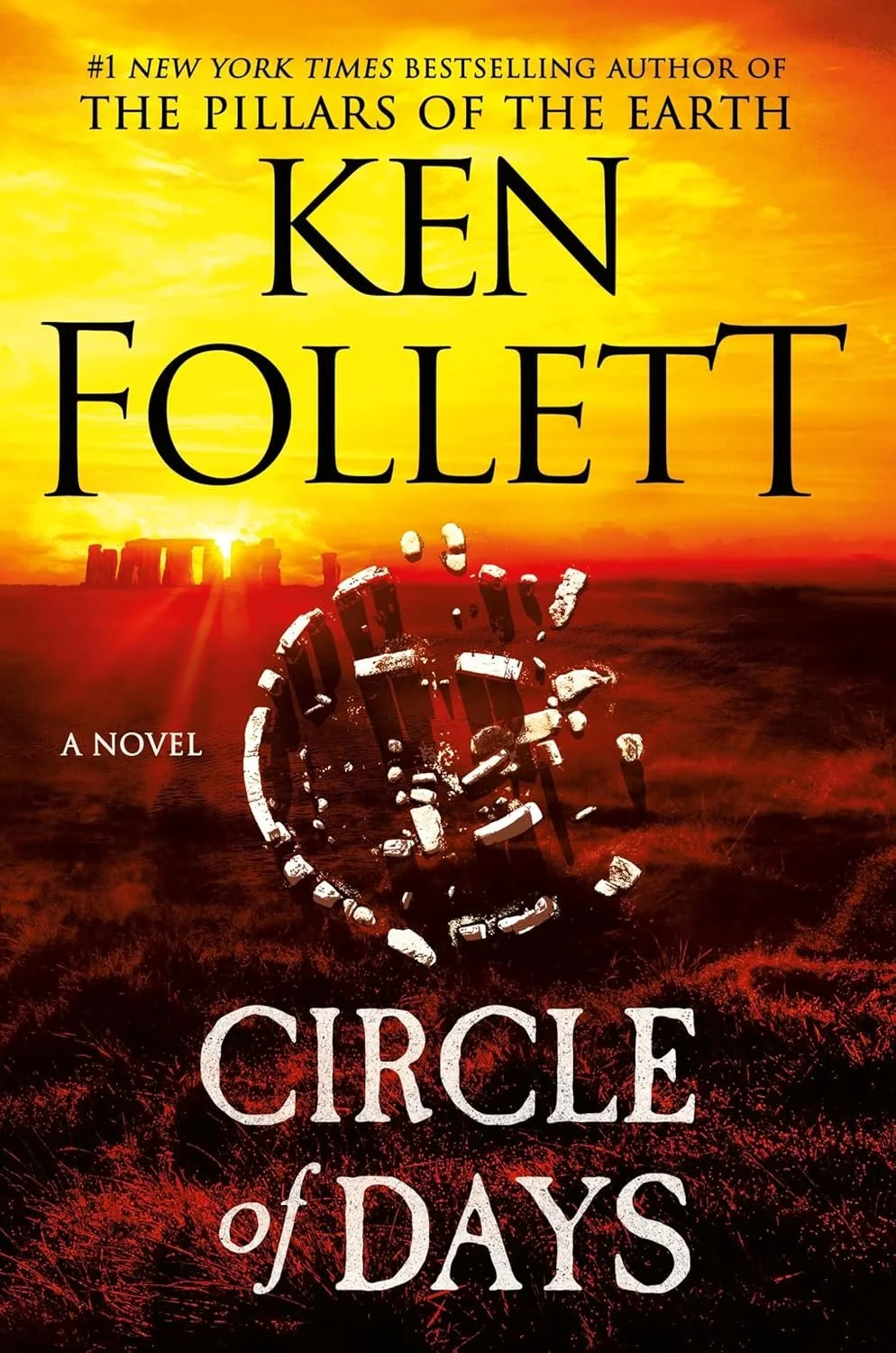 Book cover of 'Circle of Days' by Ken Follett, featuring a sunset with an open, broken pocket watch in a grassy field.