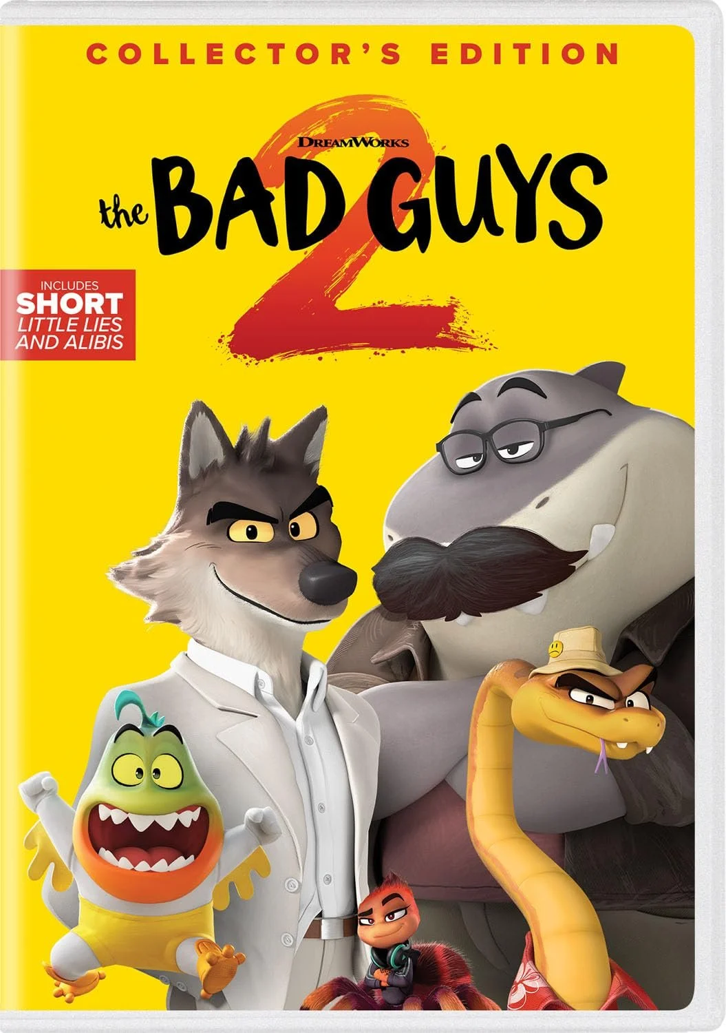 Cover of 'The Bad Guys 2' collector's edition DVD with animated characters including a wolf, snake, shark, piranha, and tarantula.