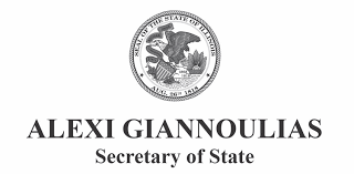 Business card for Alexi Giannoulia, Secretary of State, featuring the state seal of Illinois.
