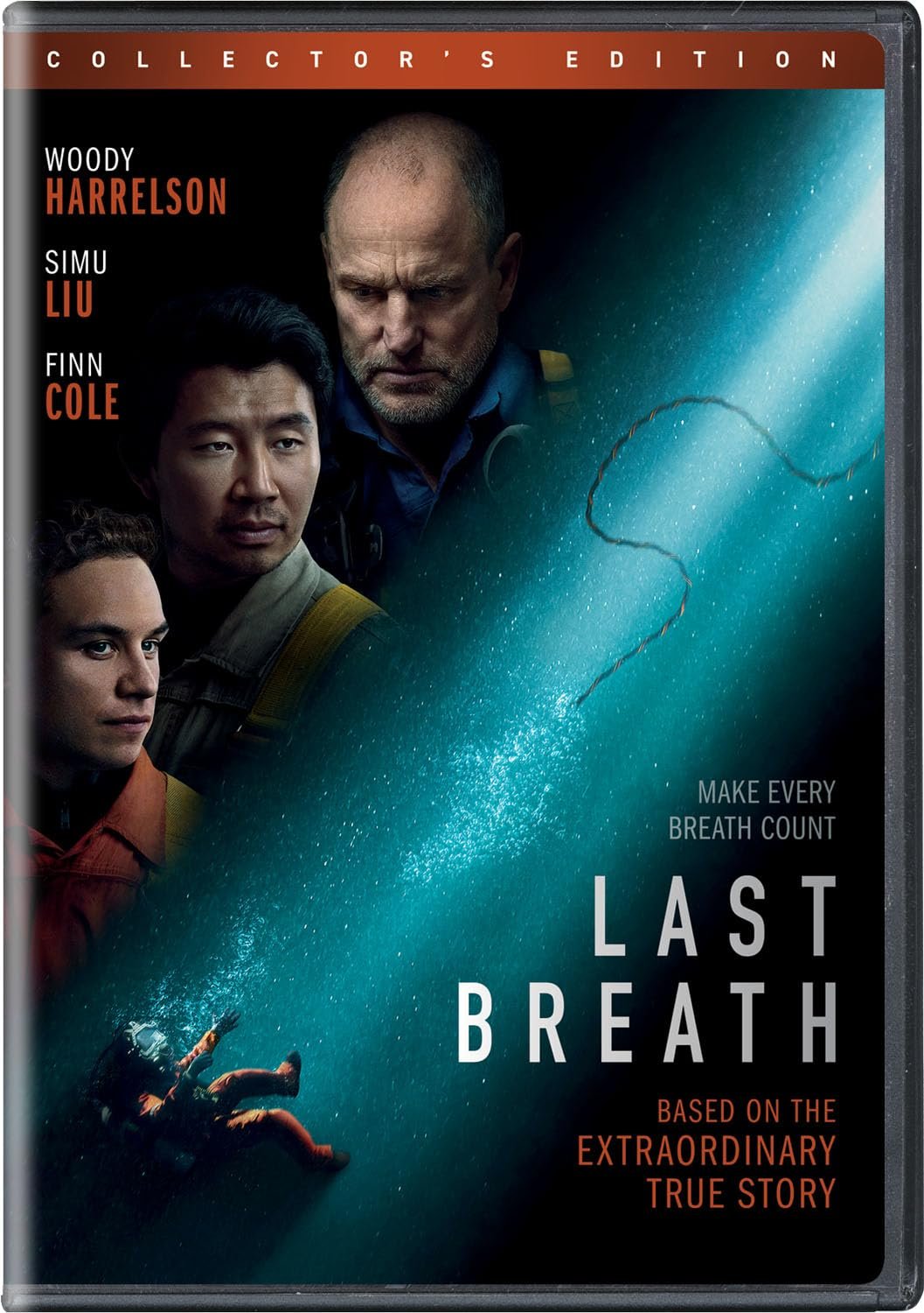 Movie poster for 'Last Breath' Collector's Edition, featuring actors and a deep-sea diving scene with text indicating it's based on a true story.