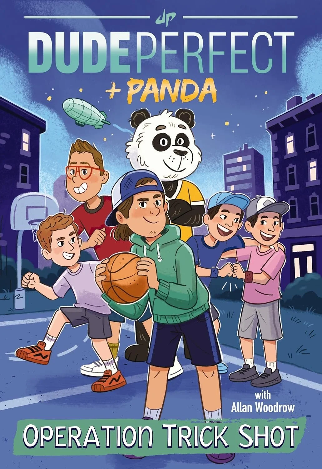 Book cover titled 'Dude Perfect + Panda: Operation Trick Shot' by Dude Perfect.