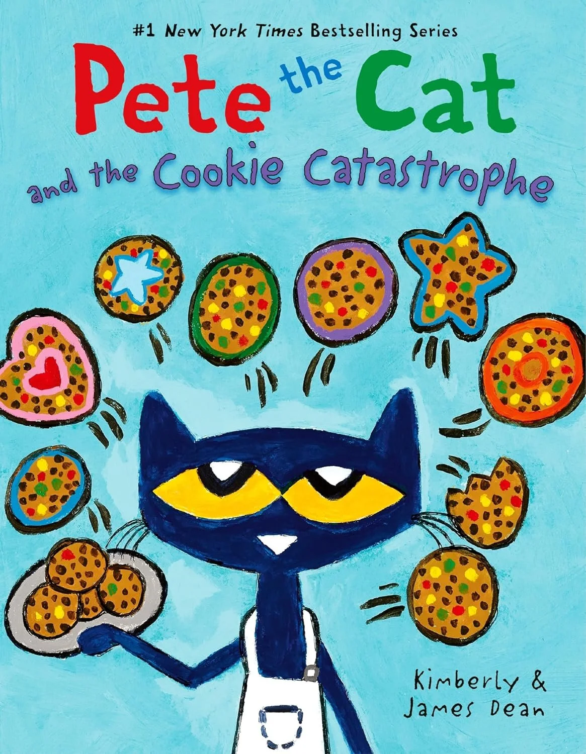 Book cover titled "Pete the Cat and the Cookie Catastrophe" by James Dean.