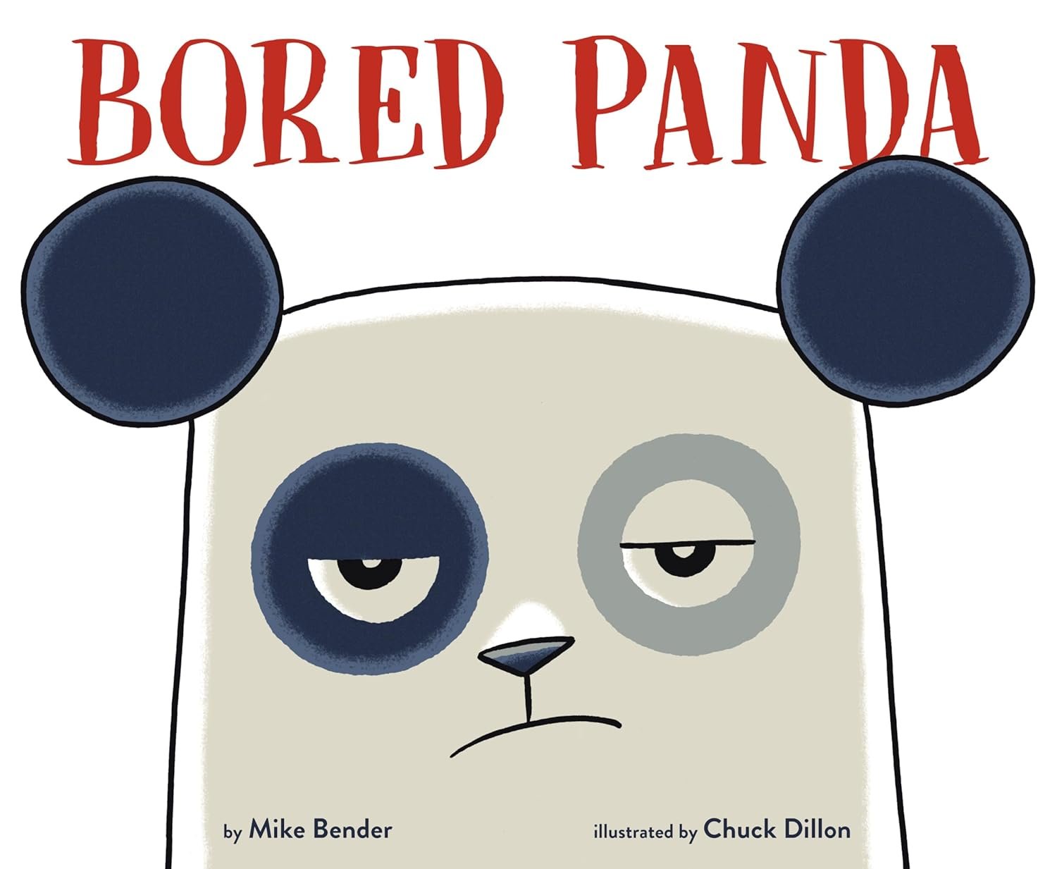 Illustration of a bored-looking panda with the text 'Bored Panda' at the top, by Mike Bender and illustrated by Chuck Dillon.