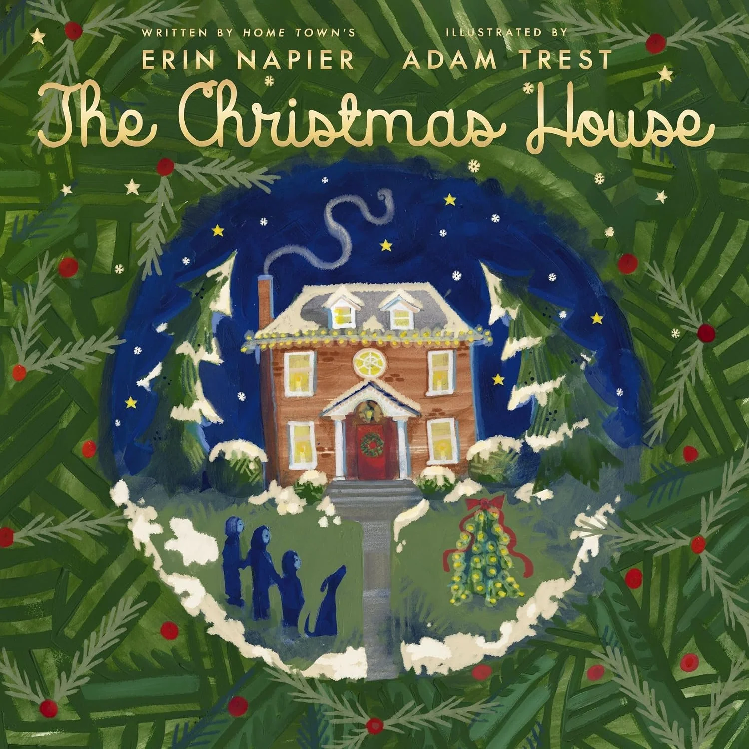 Illustrated book cover for 'The Christmas House' by Erin Napier.