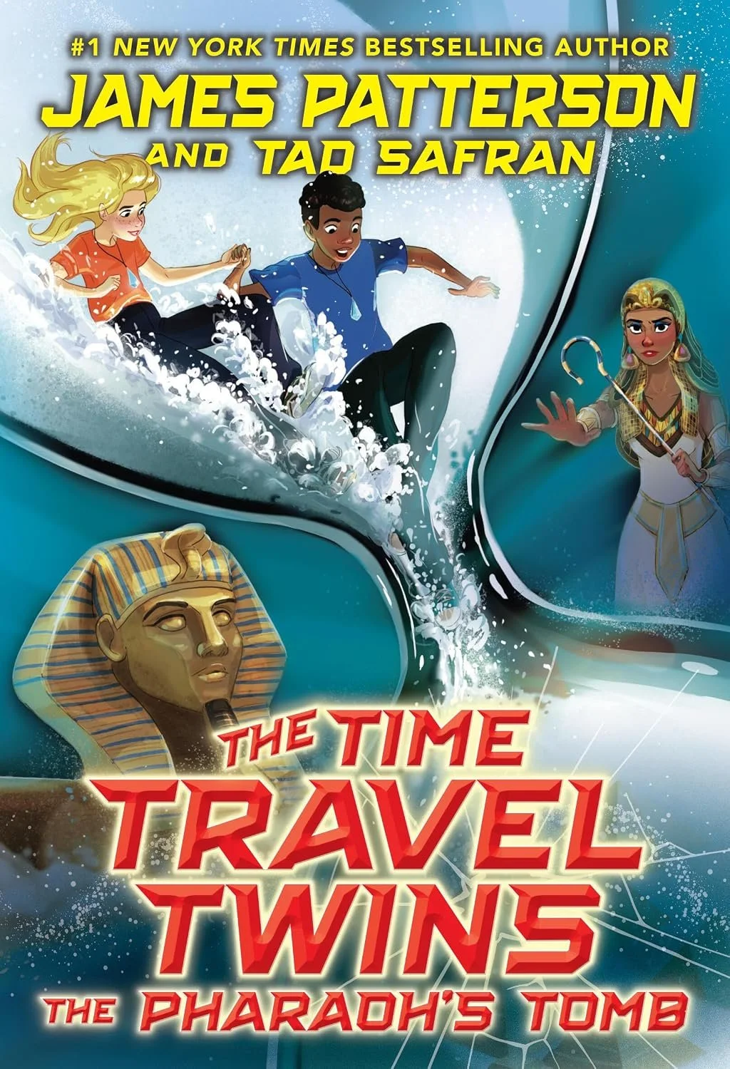 The book cover for "The Time Travel Twins: The Pharaoh's Tomb," by James Patterson and Tad Safran.