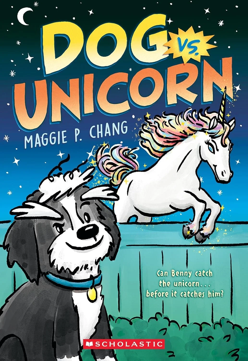 The book cover of "Dog vs Unicorn" by Maggie P. Chang.