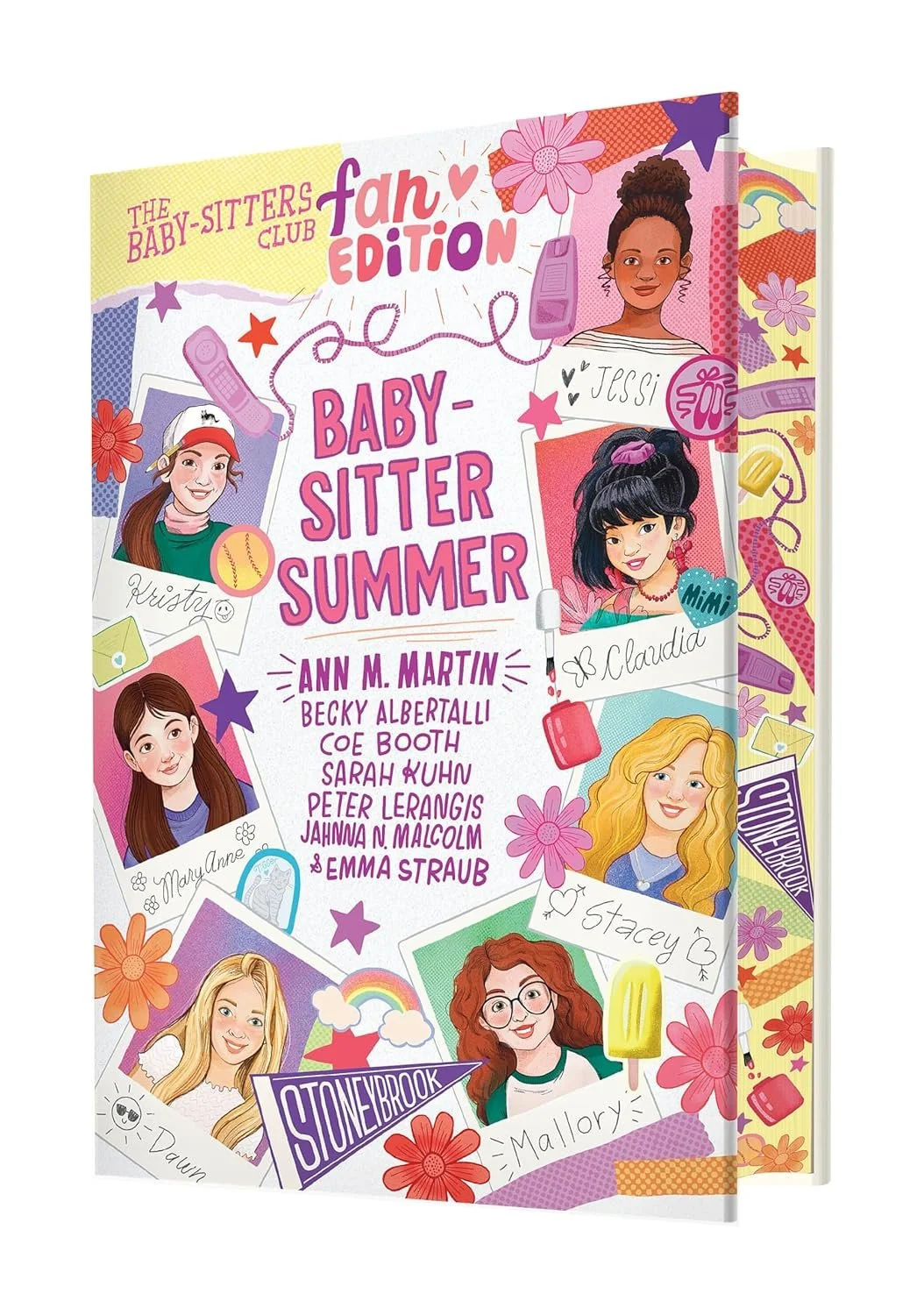Book cover titled 'The Baby-Sitters Club Fan Edition' featuring illustrated portraits of young girls with various hairstyles, flowers, stars, and colorful accessories.