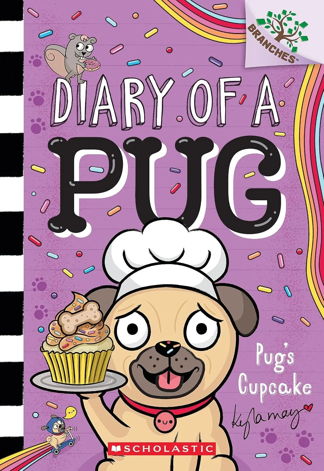 Book cover titled 'Diary of a Pug: Pug's Cupcake' by Kyla May.