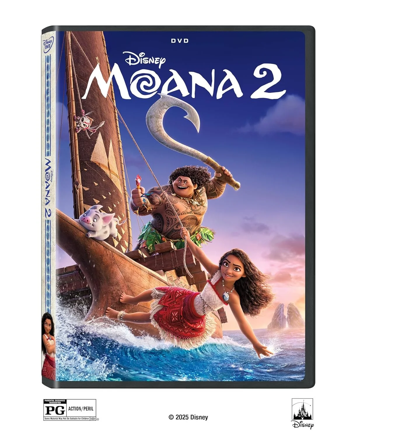 DVD cover of "Moana 2" featuring animated characters on a boat.