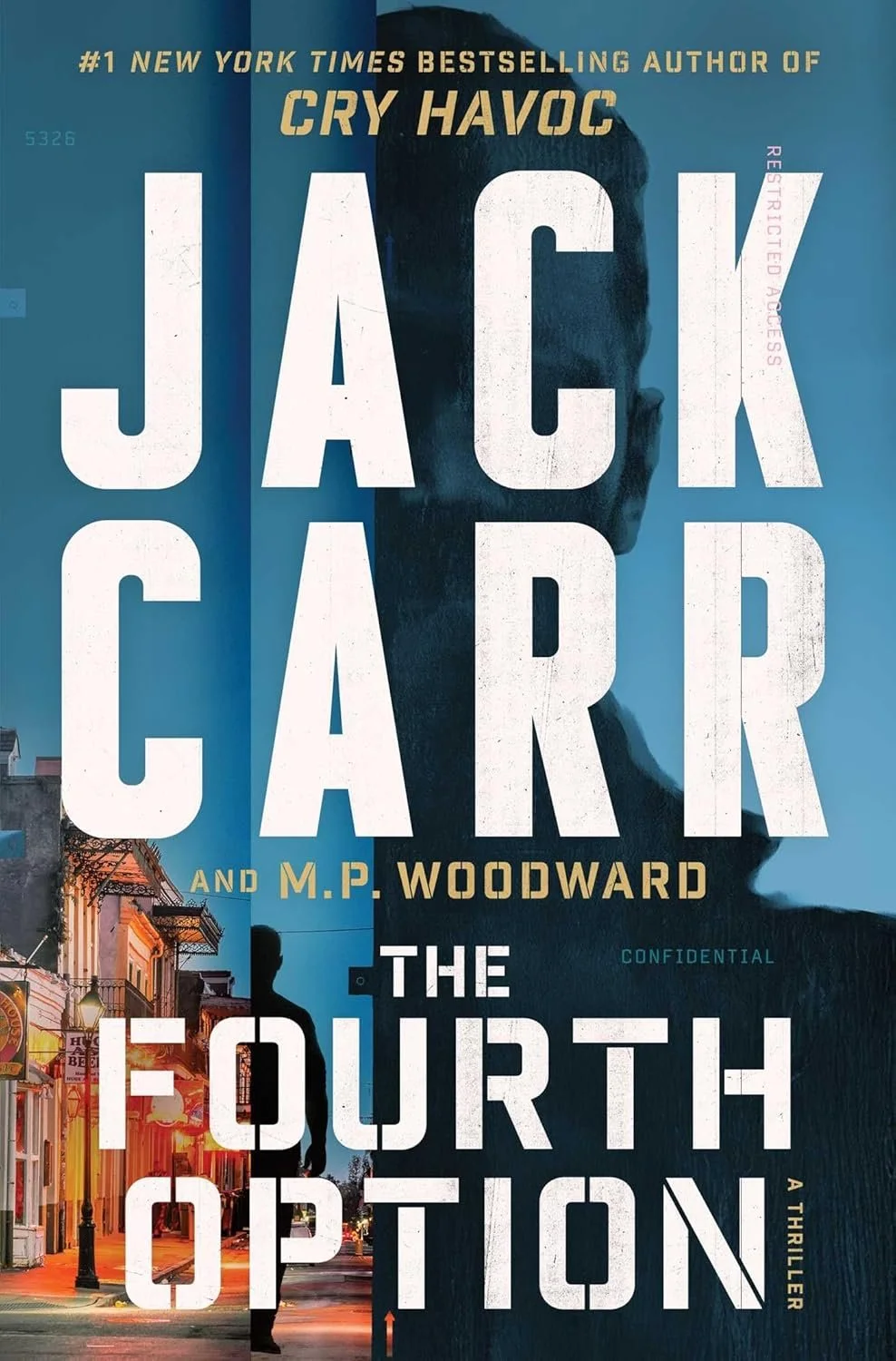 Book cover for 'The Fourth Option' by Jack Carr and M.P. Woodward.