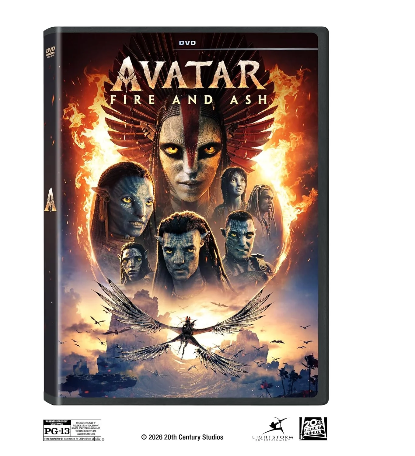 Cover art for the movie 'Avatar: Fire and Ash' DVD.