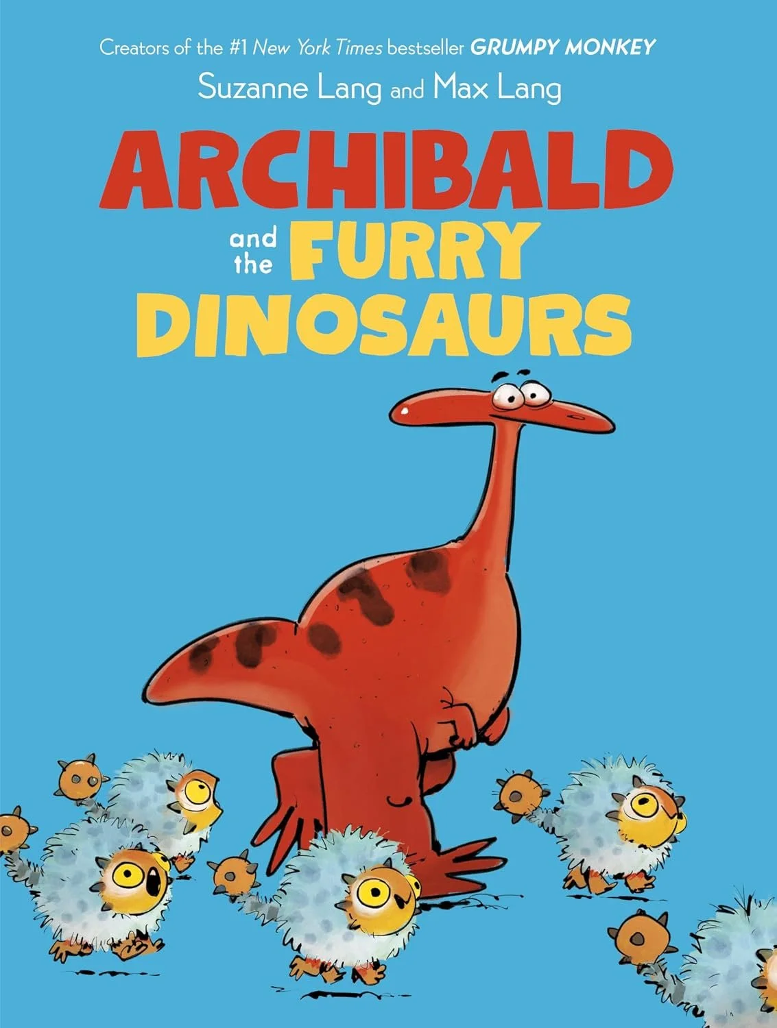 Cover of a children's book titled 'Archibald and the Furry Dinosaurs' by Suzanne and Max Lang.