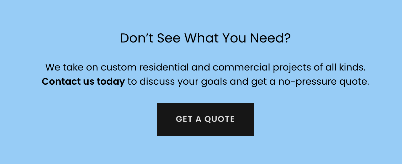 Online service offering custom residential and commercial project quotes, with a blue background, black 'Get a Quote' button, and text encouraging contact.