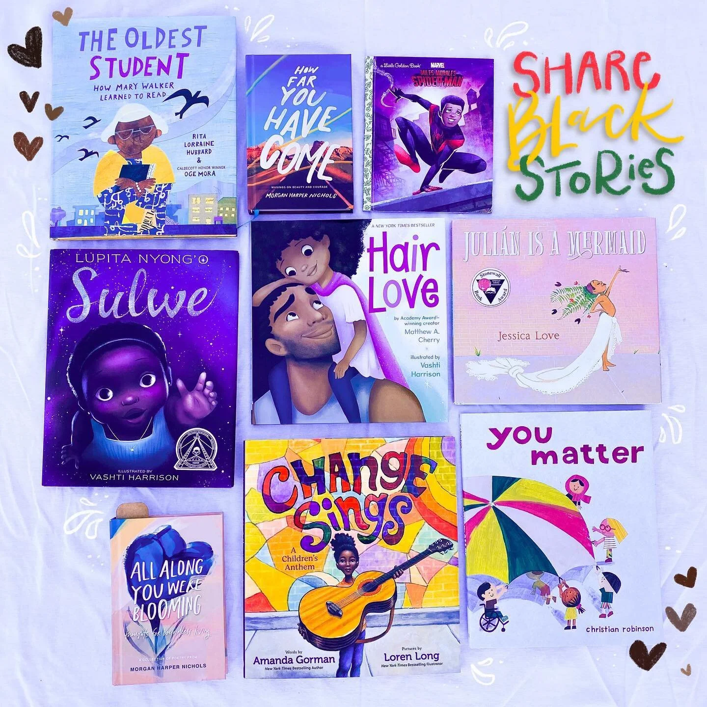 #SundayStorytime 🖤 This Black History Month, we&rsquo;re doing lots of reading.  Here&rsquo;s a handful of books by Black authors, illustrators, and/or characters that are on our bookshelf.  This is a great example of how we can share a story throug