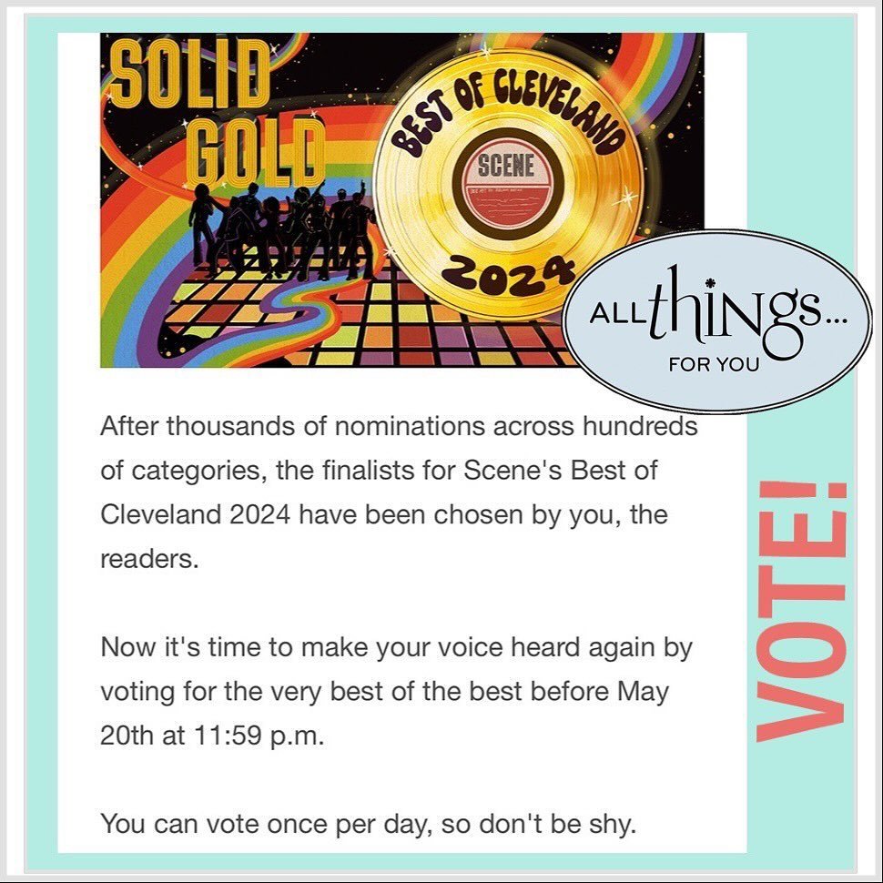 Please consider VOTING for All Things For You in the category of Best Antique Shop in Scene&rsquo;s 2024 Best of Cleveland! We love Cleveland, our family of customers and all things vintage and antique!
Link is listed in our bio and in the first &ldq