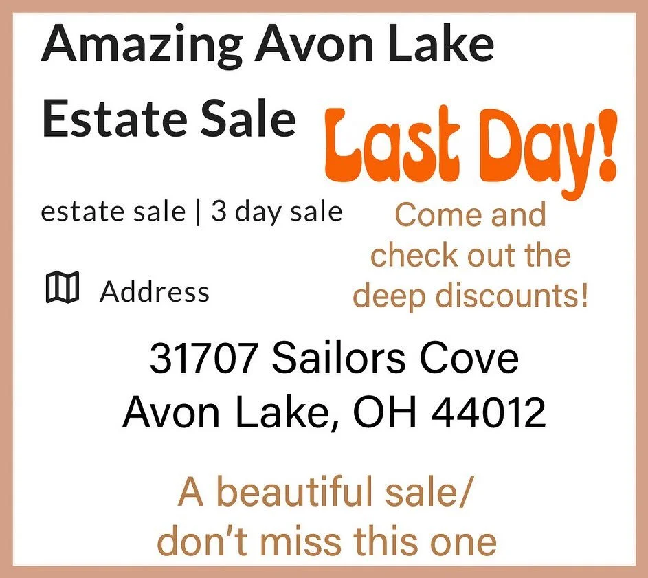 This is the last day of this gorgeous Avon Lake estate sale. Join us today, 11/1, for great deals! The address for this sale is:
31707 Sailors Cove, Avon Lake, Ohio 44012
Check out the website listed below to see more photos of all the amazing items 
