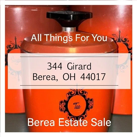 All Things For You invites you this Thursday, Friday and Saturday (11/6-11/8) to make sure you&rsquo;ve scheduled time to stop by this great eclectic estate sale. The address is:
344 Girard, Berea, Ohio 44017
Save the date and we&rsquo;ll see you the