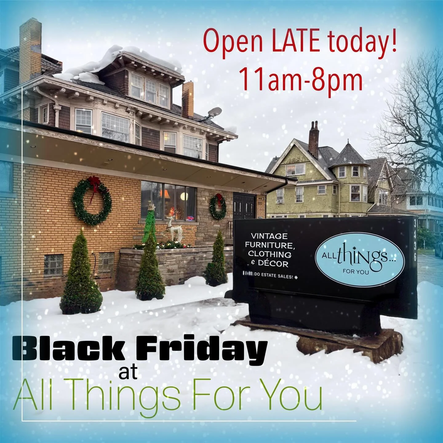 Join us THIS WEEKEND for wonderful vintage shopping, our new Record Room launch, Sip &amp; Shop all weekend and more. 
This week&rsquo;s schedule:
Sip &amp; Shop All Weekend 
Black Friday 11am-8pm 
Small Business Saturday 11am-5pm
Secondhand Sunday 1