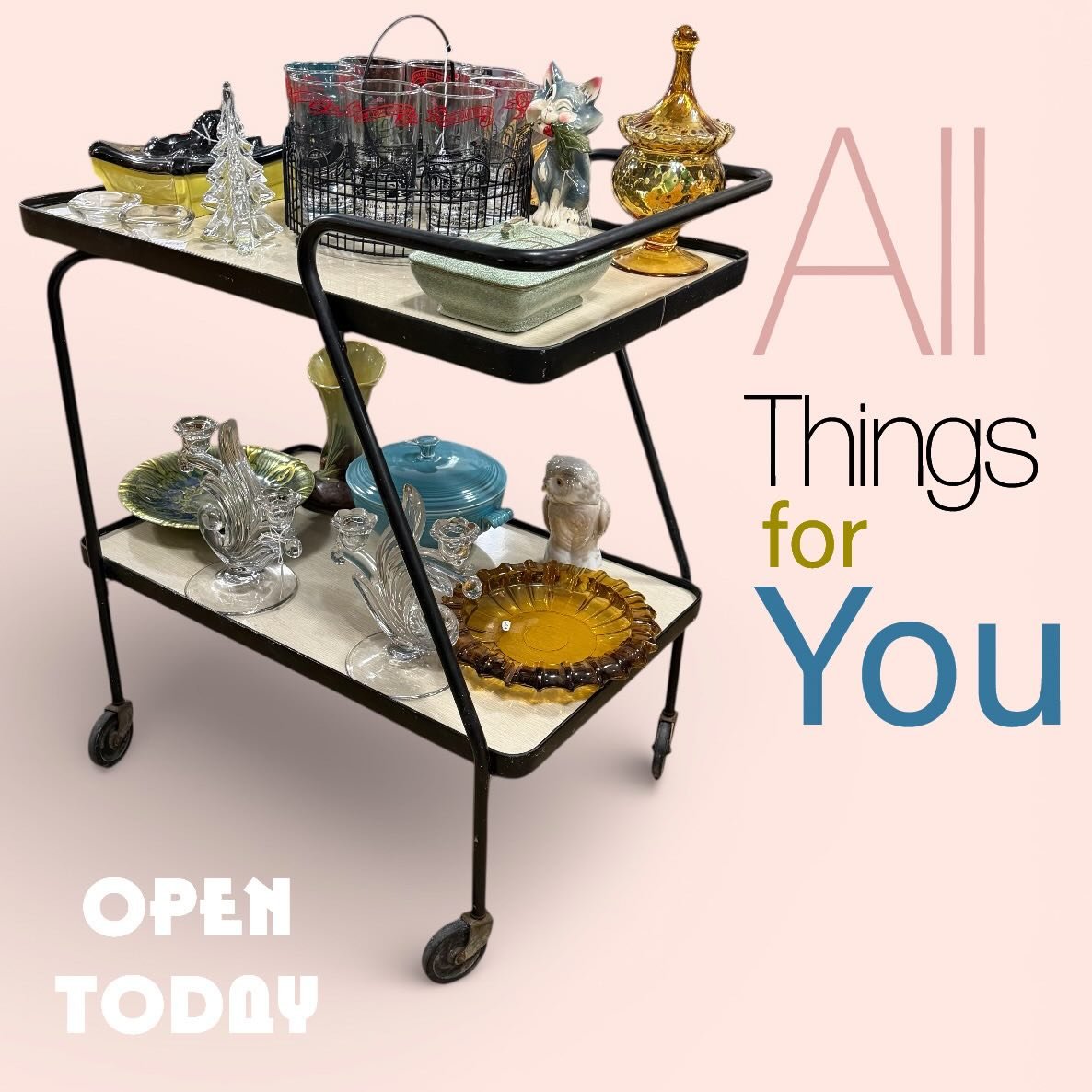 Open again tomorrow, Wednesday! All Things For You is here for all your large and small gift needs. Come in this week and see what treasures you can find. We are Open every Wednesday through Sunday 11am-5pm! 
All Things For You, many unique and eclec