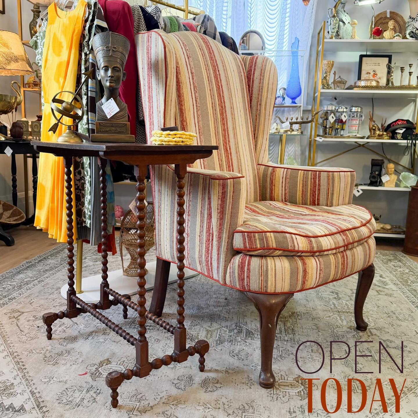 Head to All Things For You today and check out this beautiful, amazingly comfortable down filled high back chair. We are OPEN today! All the fabulous vintage one could want in one beautiful, warm vintage home. 
We&rsquo;re here in the Tremont neighbo