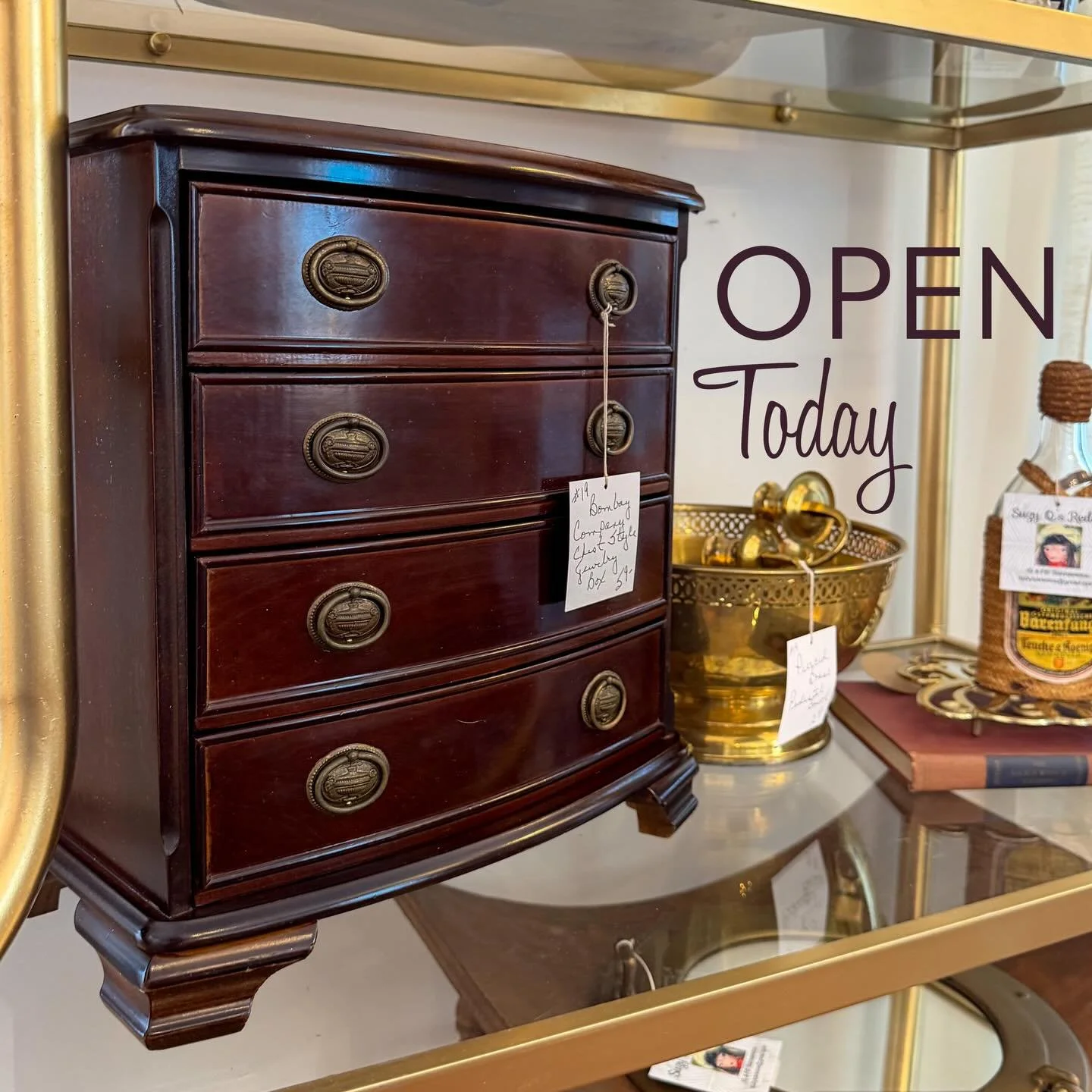 Store and organize your jewelry in vintage, beautiful fashion with this timeless jewelry box. 
Looking for something to do in The CLE today? All Things For You is OPEN! All the fabulous vintage one could want in one beautiful, warm vintage home. 
We&