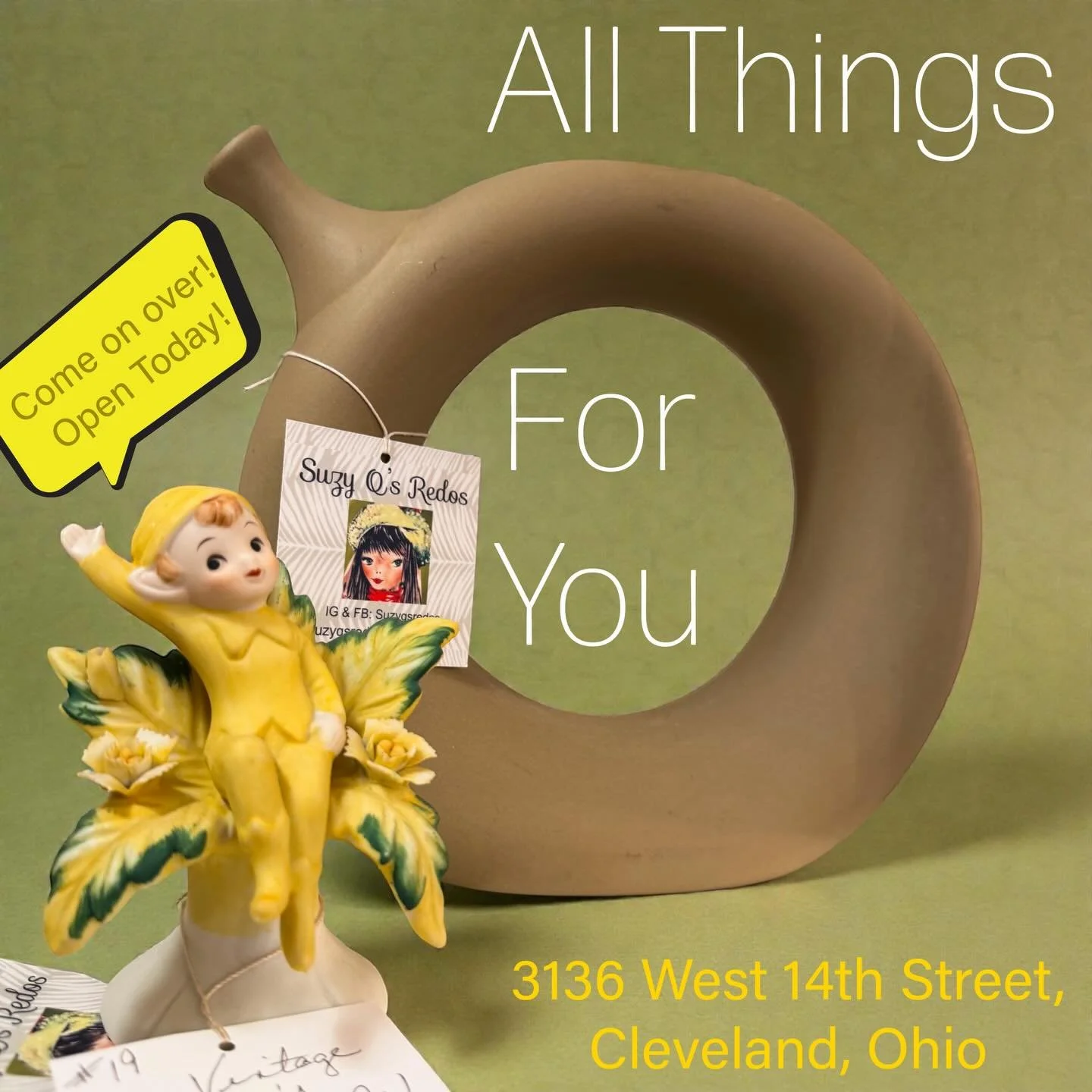 The fun continues! All Things For You is OPEN Sundays, too! It&rsquo;s cold outside but it&rsquo;s warm in here. Miss a day and miss a lot. We add new vintage treasures regularly. 
We&rsquo;re here in the Tremont neighborhood at 3136 West 14th Street