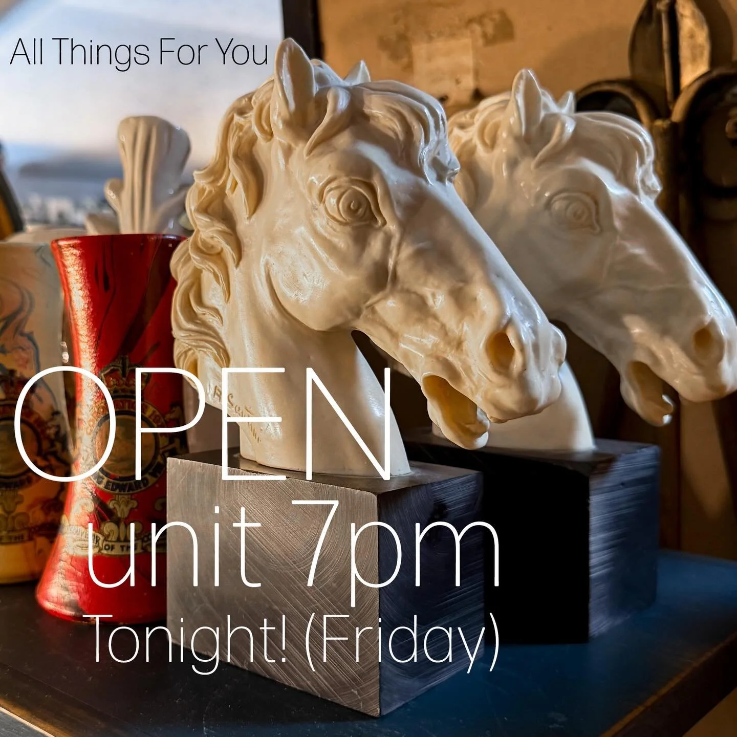 By popular demand&hellip;.OPEN UNTIL 7pm TONIGHT (Friday). Let the LOVE begin! Love vintage? Join us TODAY, Friday, Saturday and Sunday at All Things For You for a fabulous weekend of LOVE, vintage, tasty beverages, snacks and sales at our All Weeken