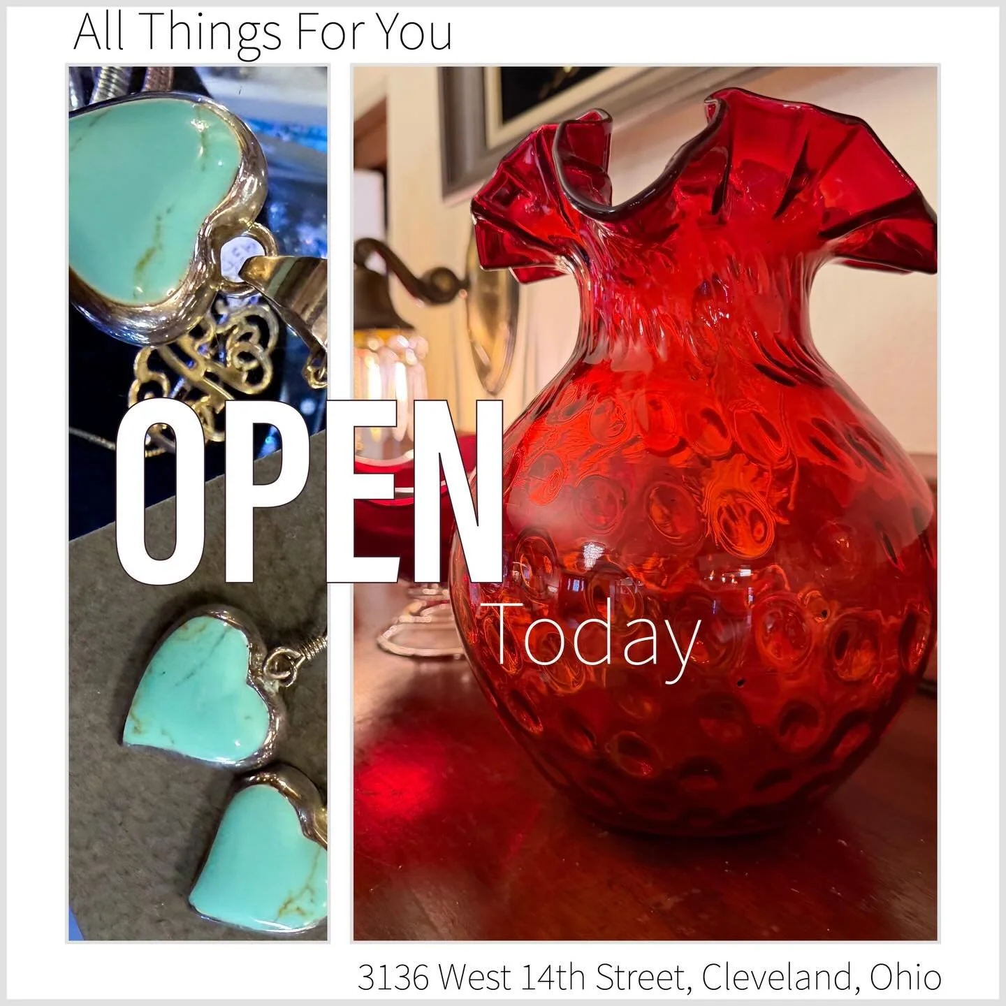 All Things For You, Cleveland&rsquo;s home for all things vintage. Visit our four floors of wonderful vintage any Wednesday through Sunday from 11am until 5pm. 
We are located at:  3136 West 14th Street, Cleveland, Ohio #allthingsforyou #cle #clevela