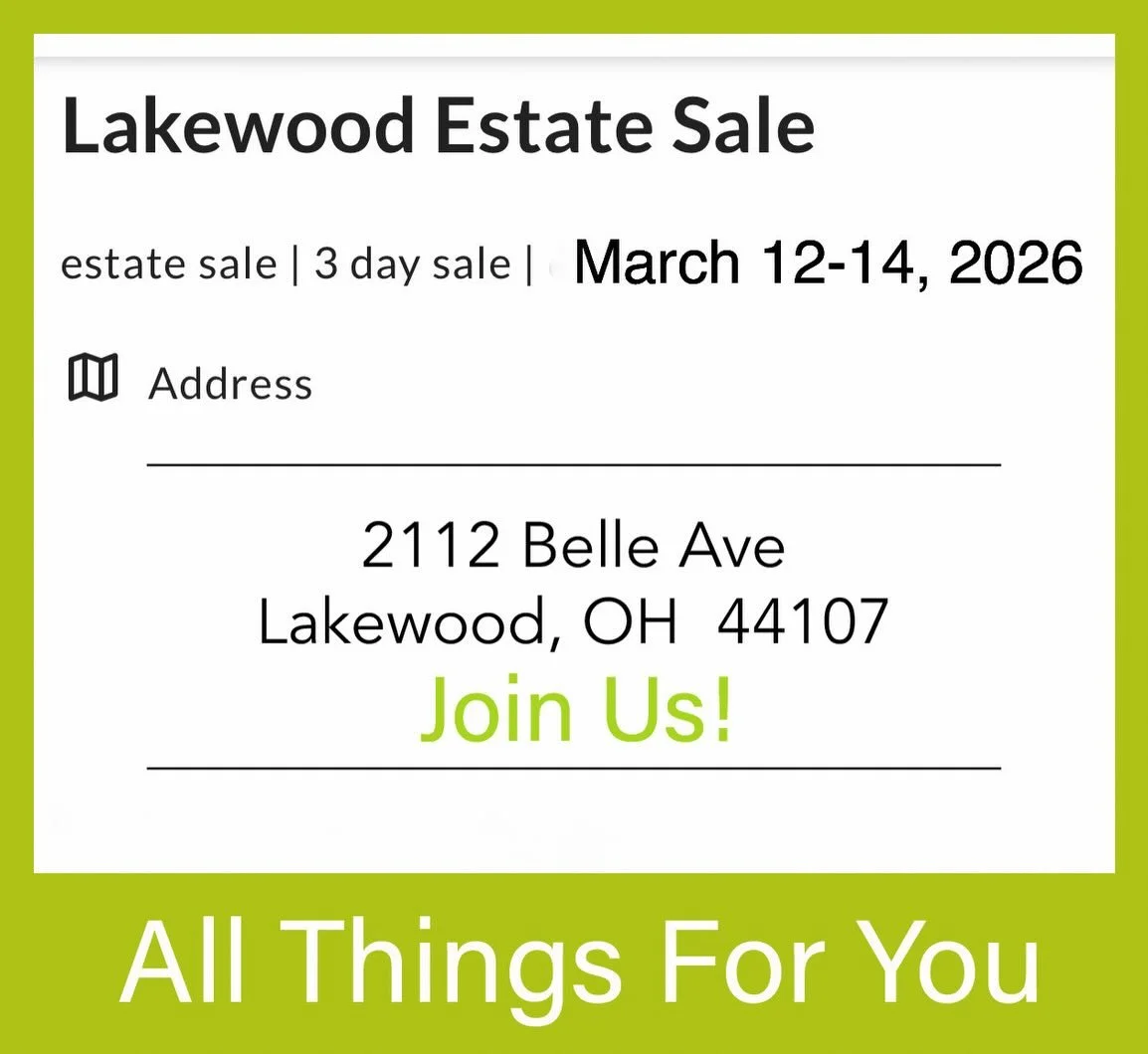 Starts tomorrow! (Thursday 3/12-3/14) Put the All Things For You estate sale in Lakewood, Ohio on your list of things to do!
The address for this sale is:
2112 Belle Ave
Lakewood, OH  44107

For more information and photos visit the website address l