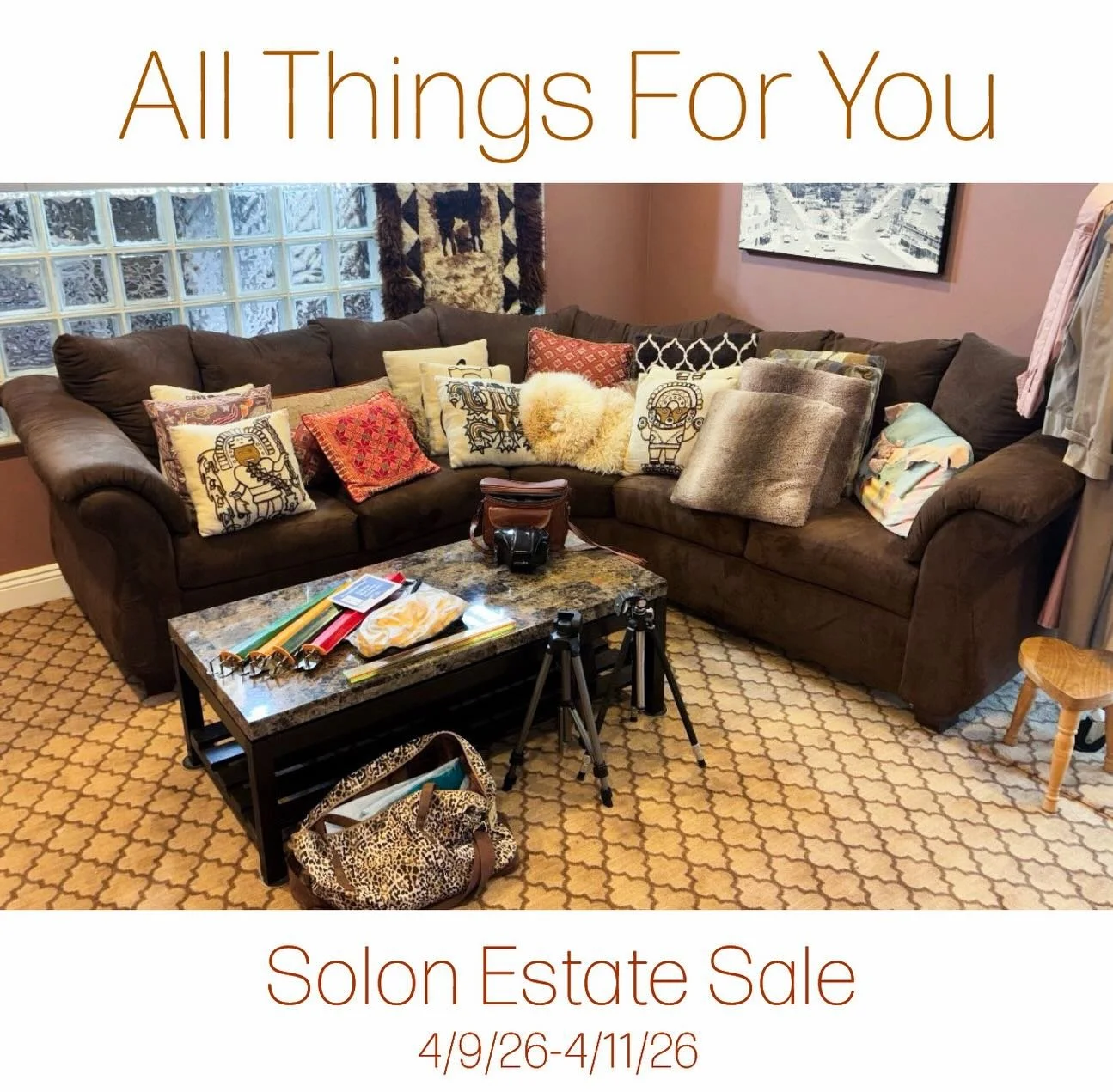 All Things For You&rsquo;s next estate sale will take place in Solon, Ohio from 4/9 through 4/11/2026. Save the Date!
For more information, details and photos please check out the website listed below. 
https://www.estatesales.net/OH/Solon/44139/4847