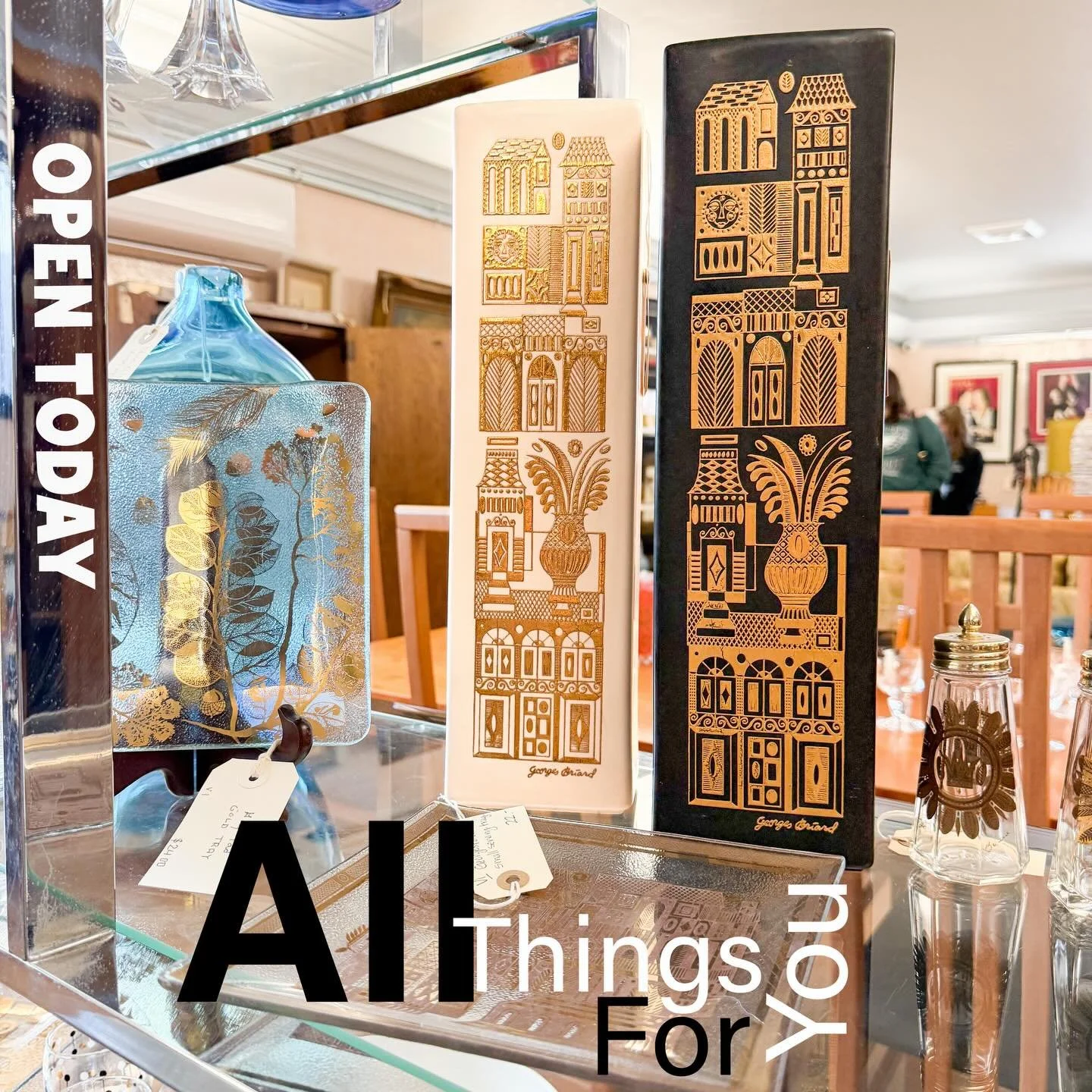 All Things For You is ready, willing and able to bring you great vintage home decor, furniture, clothing, music, books, estate jewelry, art and more. We&rsquo;re here and ready to welcome you every Wednesday through Sunday from 11am until 5pm. Come a