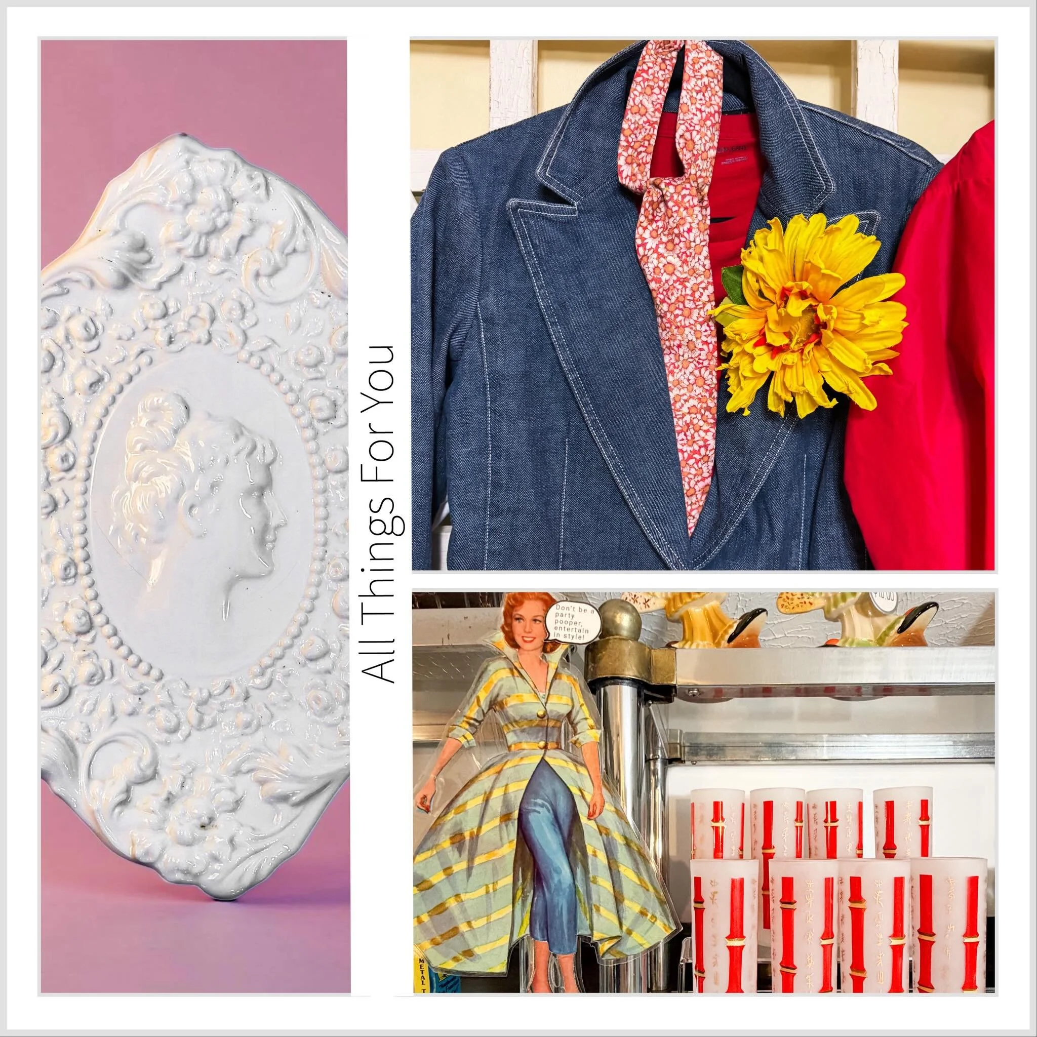 All Things For You is open today! (Wed-Sun 11-5) Get a head start on the latest arrivals from our many vintage dealers. 
Also, mark your calendars for the upcoming events at All Things For You in May! As always we are open every Wednesday through Sun