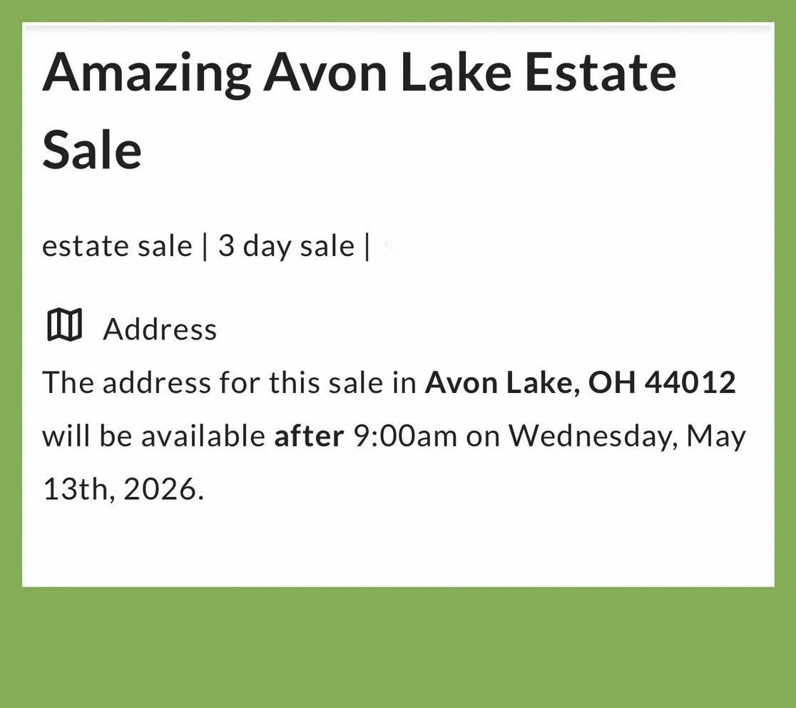 All Things For You&rsquo;s next fab/fun estate sale will take place May14-May16, 2026 in Avon Lake, Ohio. Save the date and in the meantime check out the website listed below (you may need to copy/paste the web address in Instagram) 
The address will