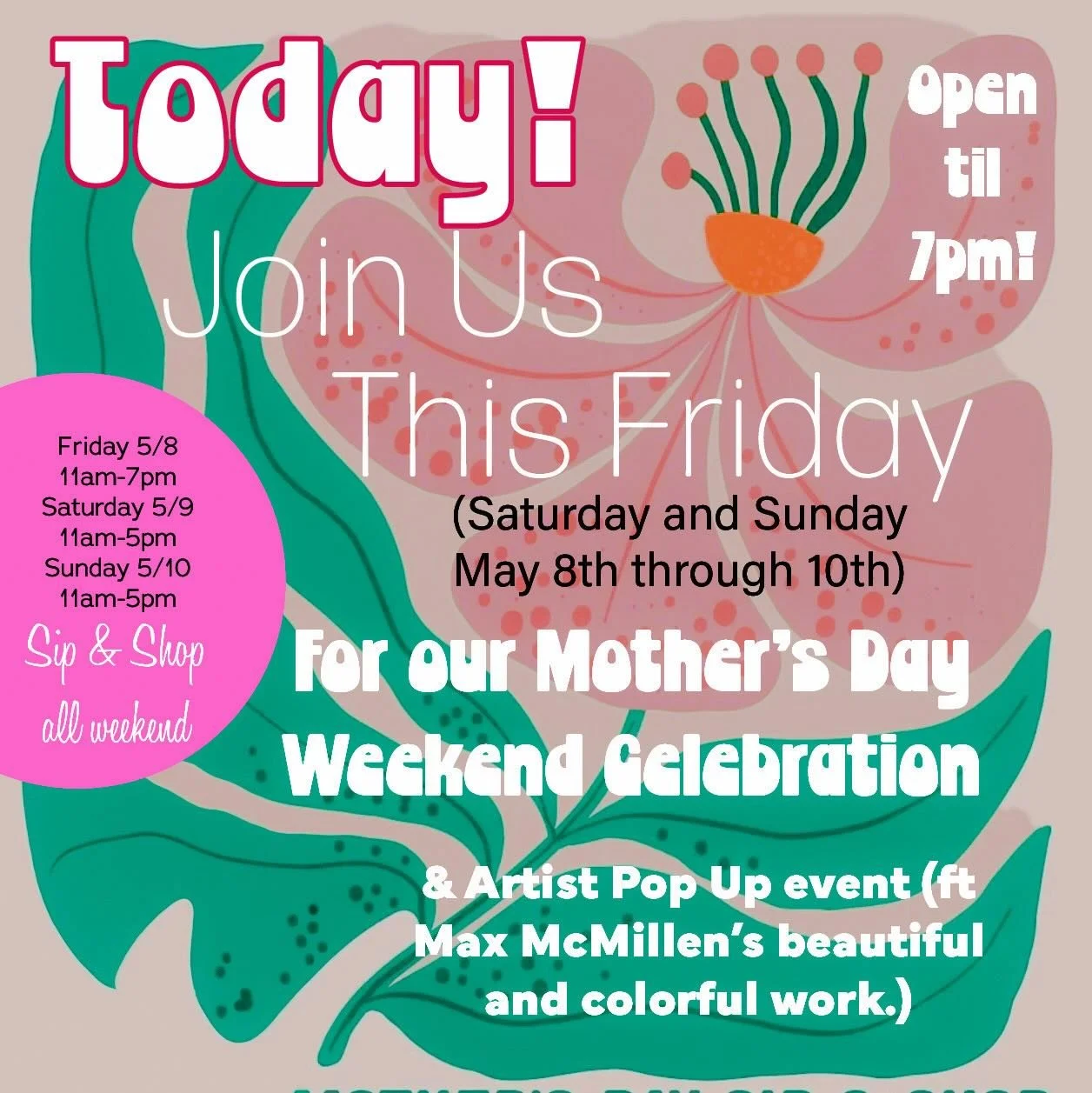 Join All Things For You TODAY and all this week as we celebrate mom&rsquo;s and art All Weekend! As always we are open every Wednesday through Sunday from 11am until 5pm for all of your awesome vintage wants and needs. 
  This weekend we celebrate mo