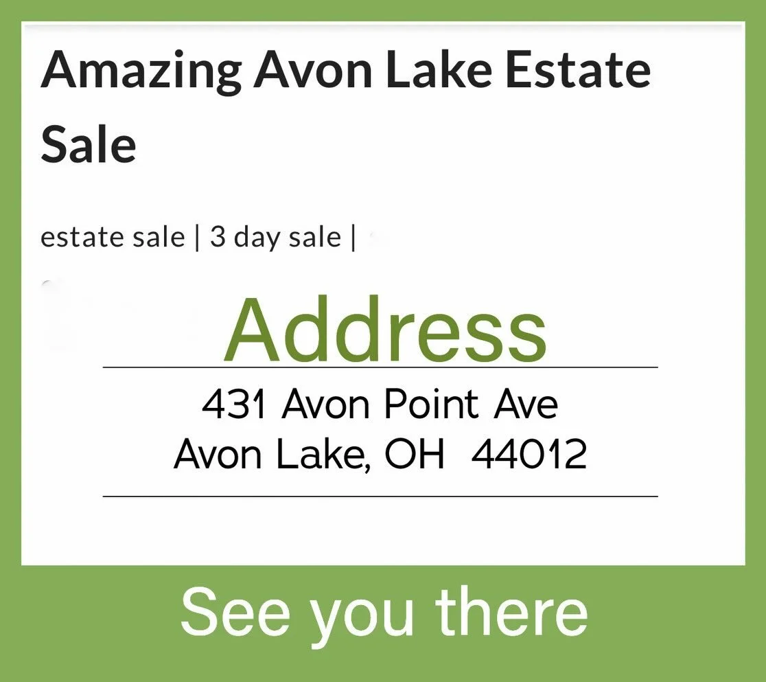 Join us for our next fab estate sale taking place in Avon Lake, Ohio. Starts Thursday May 14th through Saturday May 16th. 
The address for this sale is:
431 Avon Point Avenue, Avon Lake, Ohio 44012
For more information and photos check out the websit