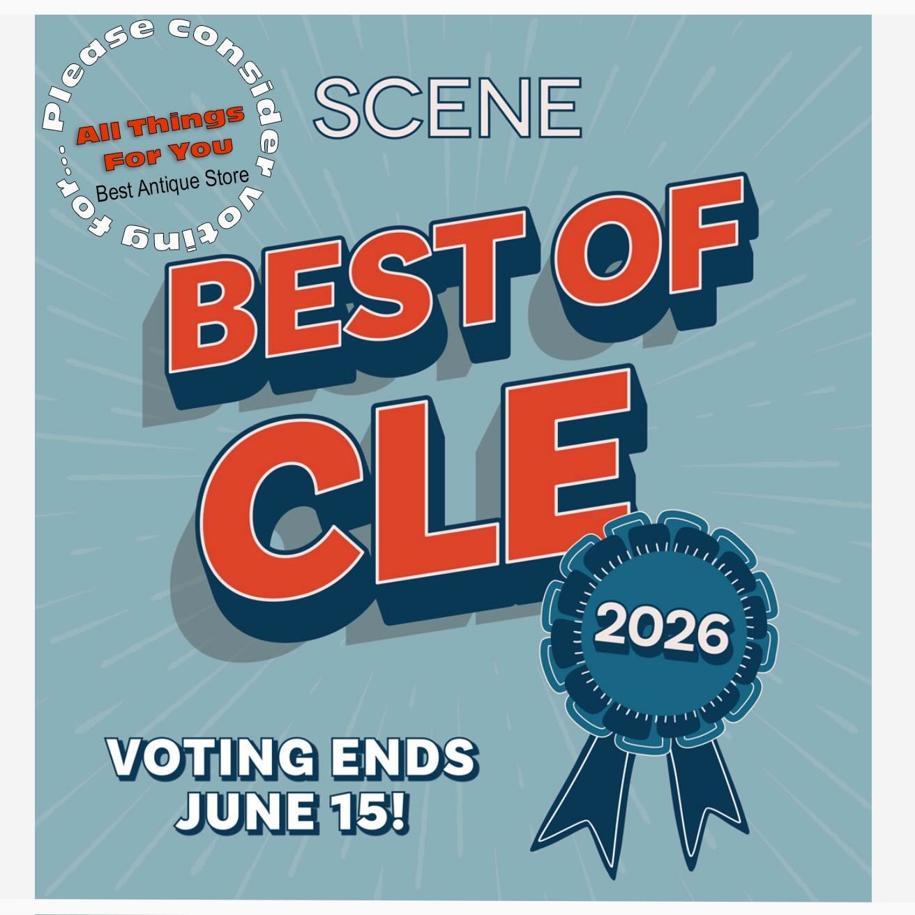 To all of our fabulous vintage loving family&hellip;if you have a moment and wouldn&rsquo;t mind&hellip; we would be honored and delighted if you would consider putting in a vote for All Things For You in SCENE&rsquo;S The Best of Cleveland. We have 