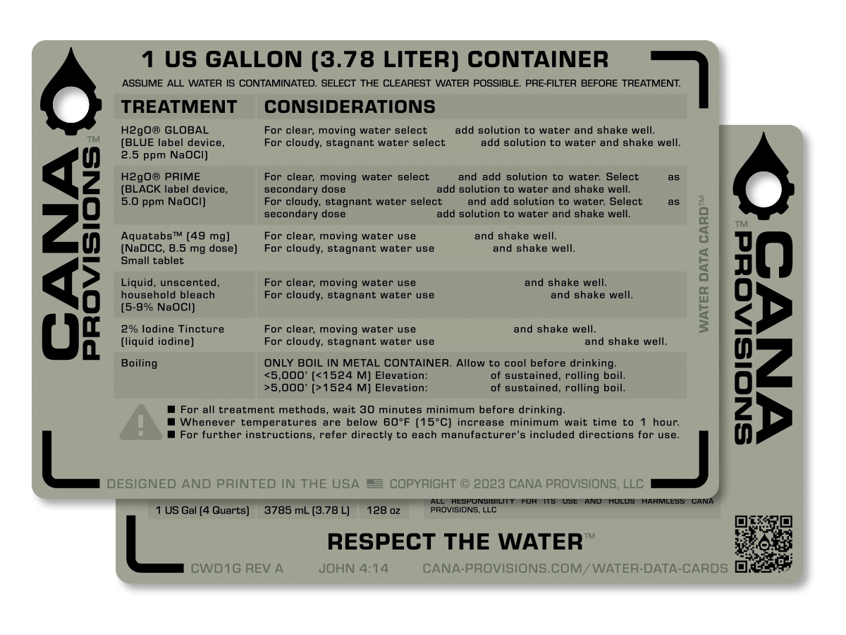 Water Data Card ("4 x 6") — CANA Provisions
