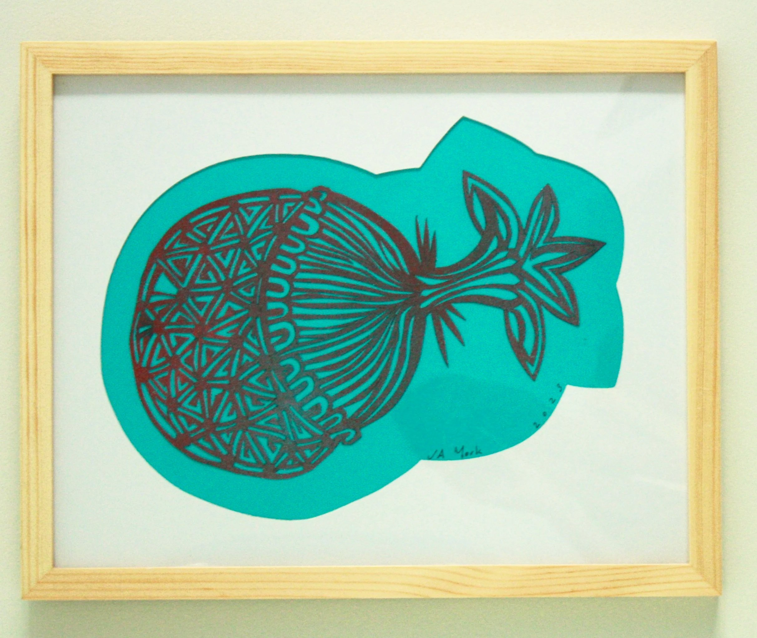 "Diatom," papercut and spray paint, 15"h x 12w, 2023. 