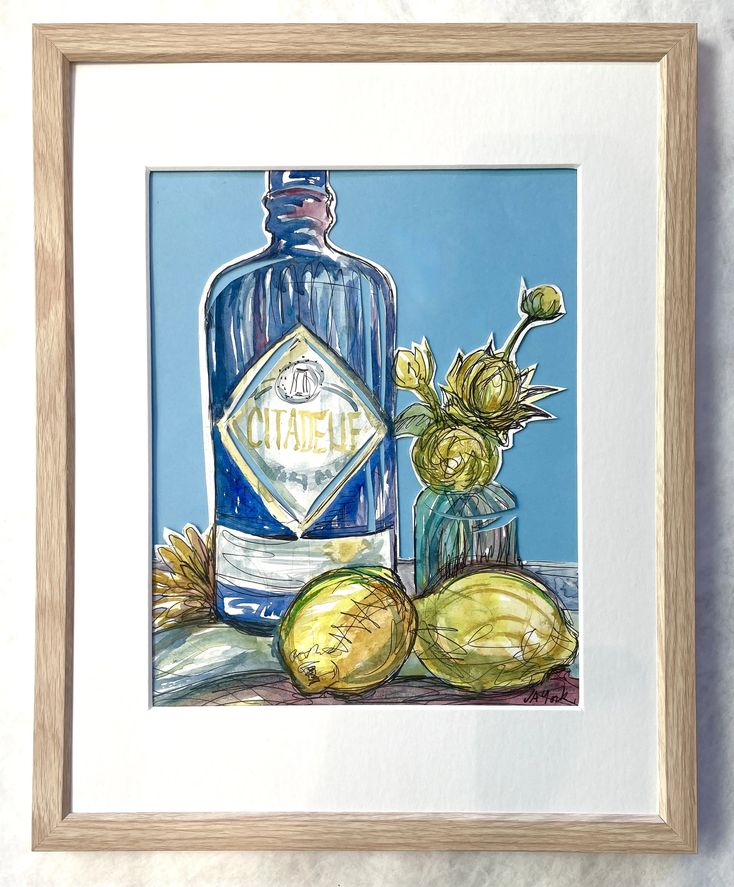 "Citadelle," papercut and ink, 15"h x 12"w. Sketched live at Gallery at Sweetgrass 2024.