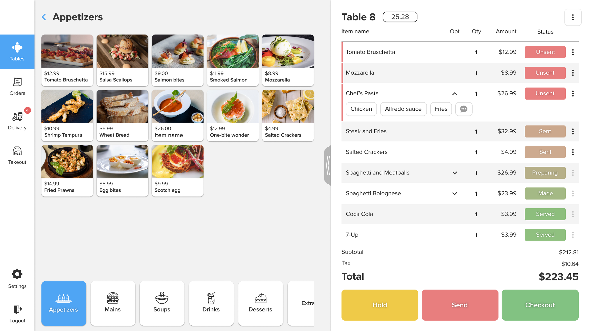 Table overview - Menu & Orders