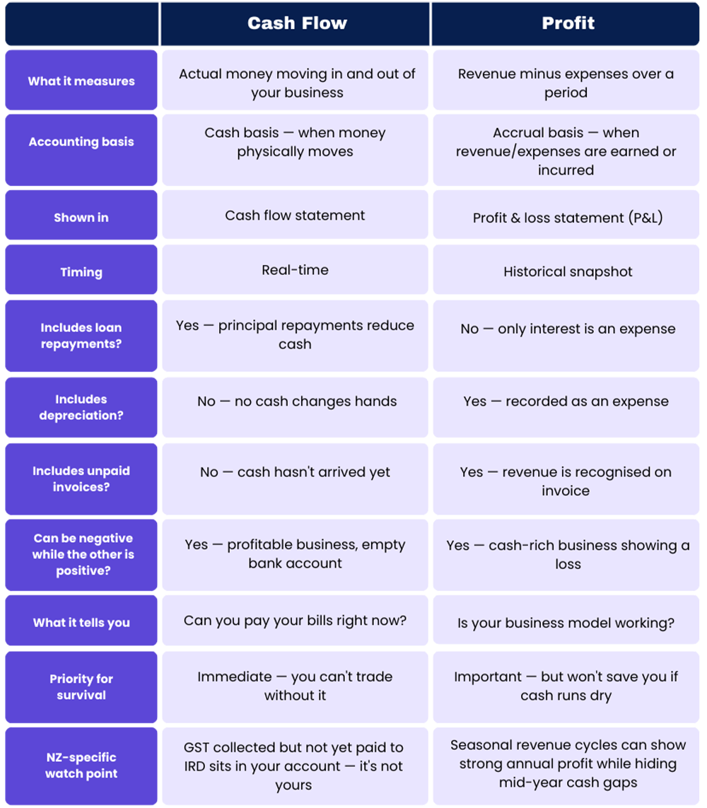 cash flow vs profit NZ