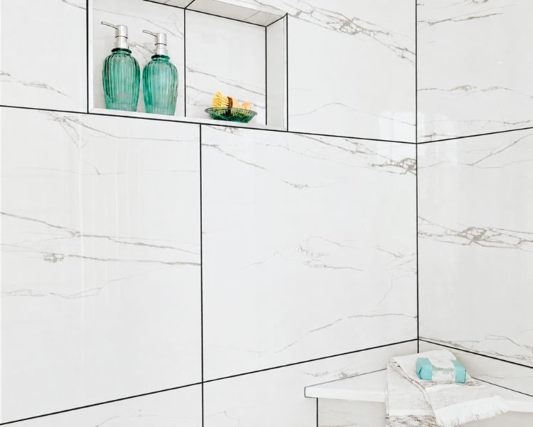 Large format tile with contrasting grout lines