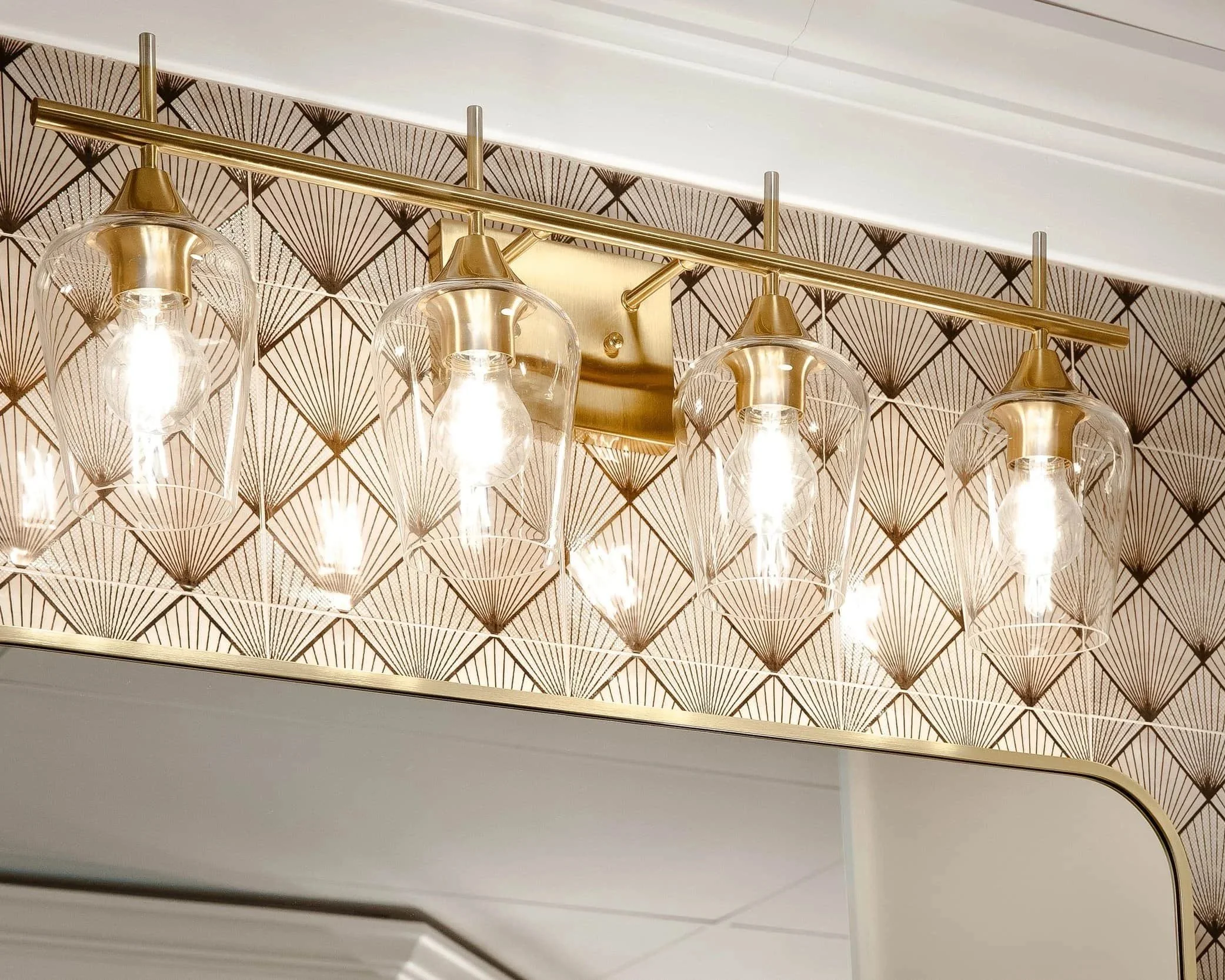 Layered lighting making a small bathroom feel bigger