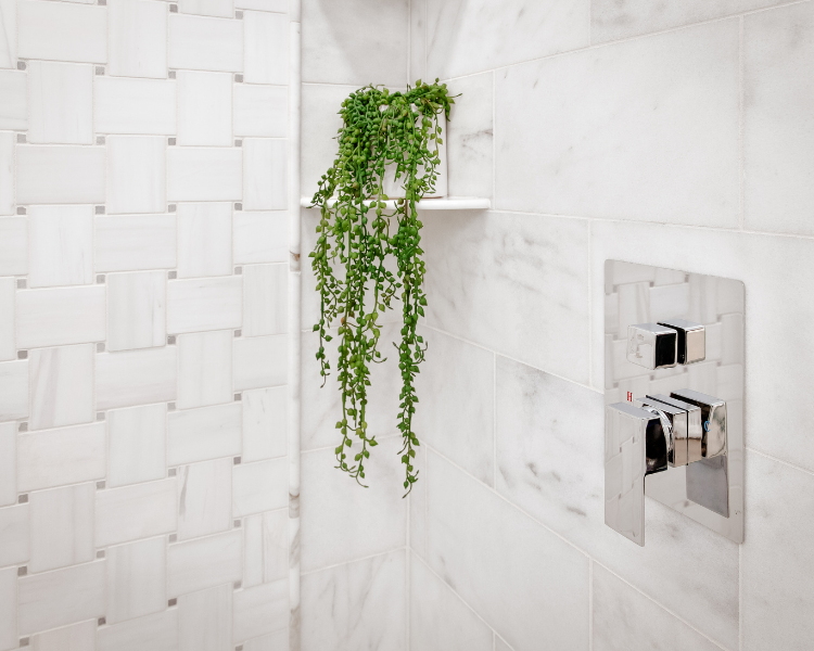 Shower Shelves - marble look tile