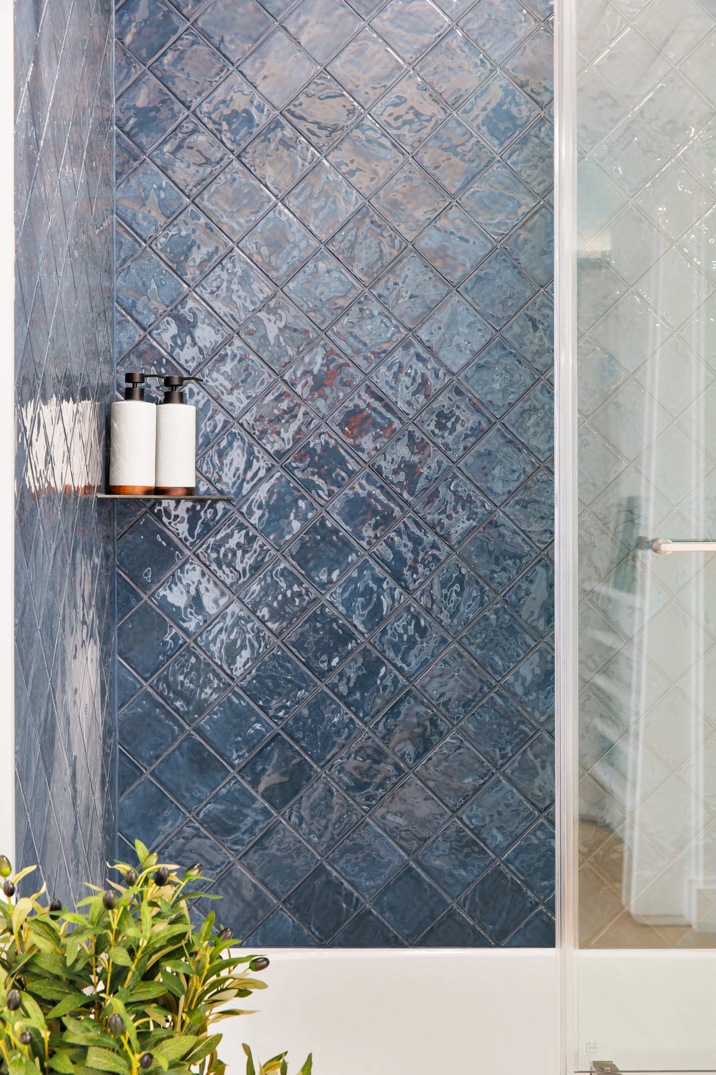 Shower Shelves - blue tile