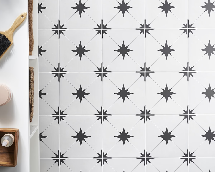 Black and white encaustic tile