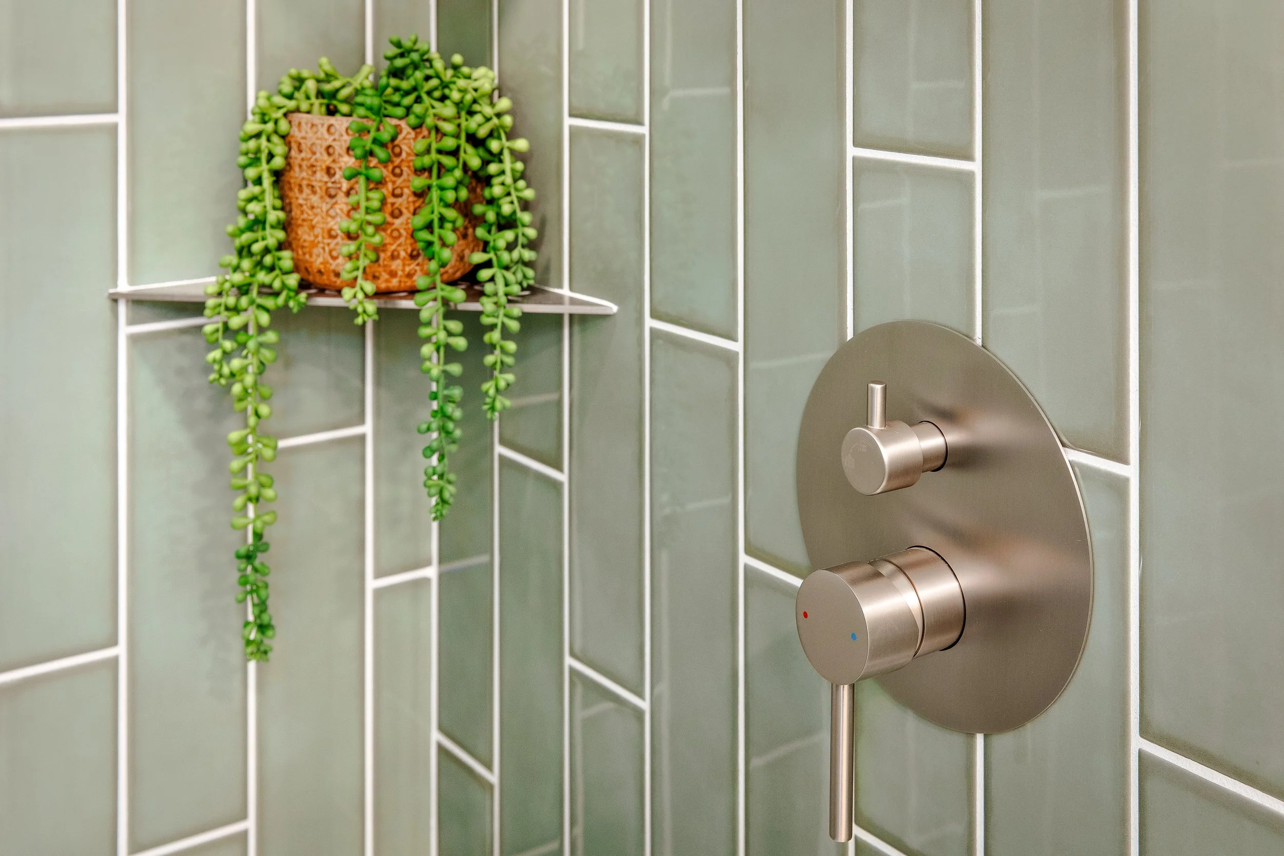 Shower Shelves - vertical subway tile